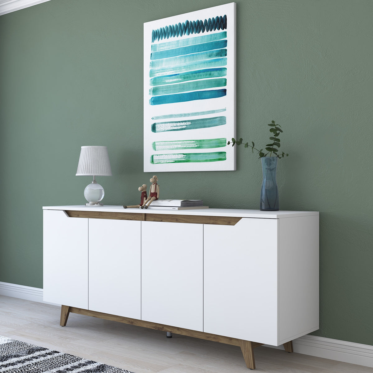 Κονσόλα Oiti Με Ράφια Λευκό - Καρυδί 180x45x78.6 εκ. Μελαμίνης