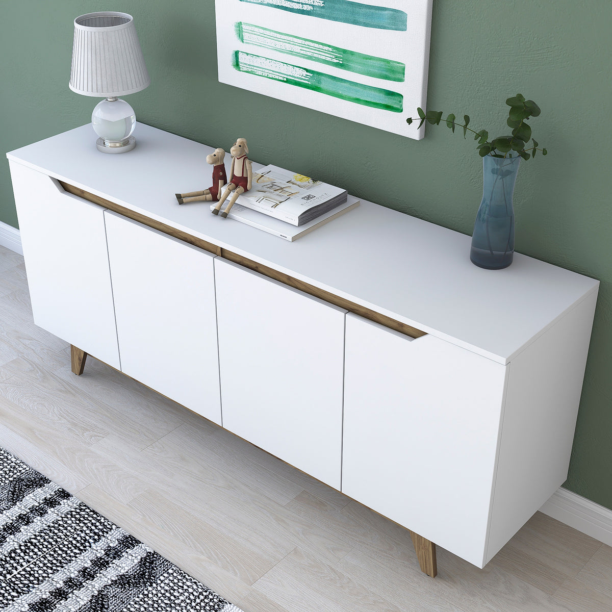 Κονσόλα Oiti Με Ράφια Λευκό - Καρυδί 180x45x78.6 εκ. Μελαμίνης