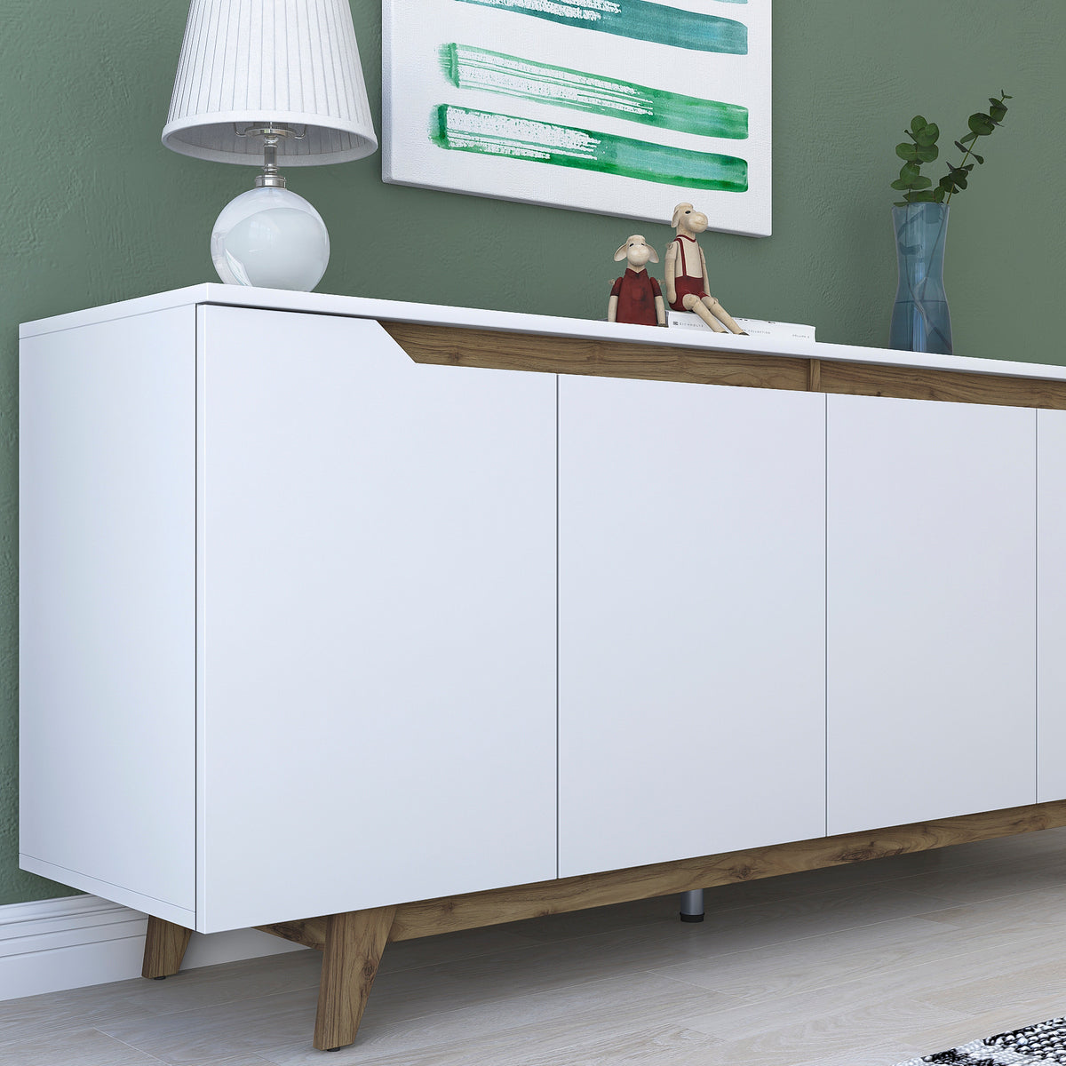 Κονσόλα Oiti Με Ράφια Λευκό - Καρυδί 180x45x78.6 εκ. Μελαμίνης