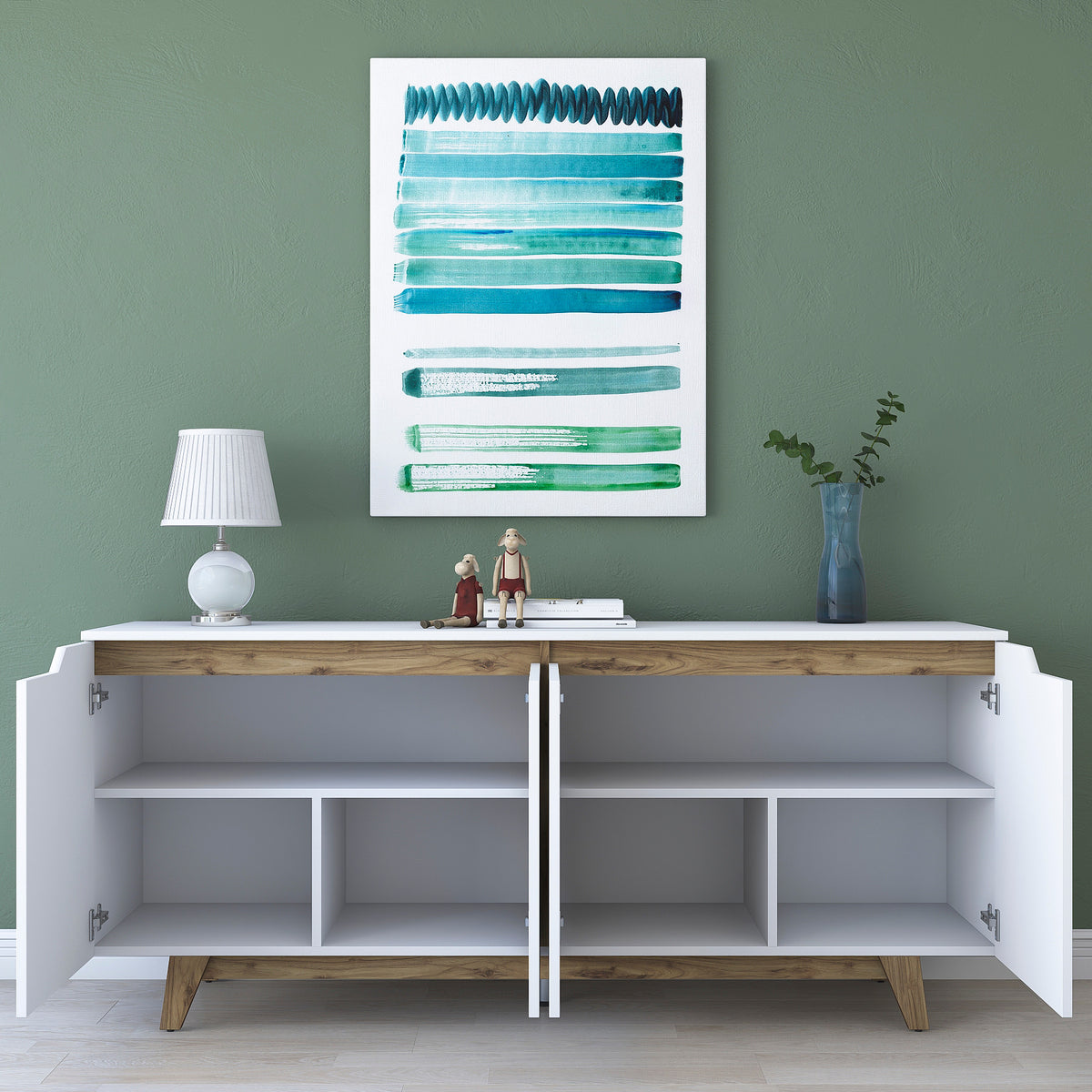 Κονσόλα Oiti Με Ράφια Λευκό - Καρυδί 180x45x78.6 εκ. Μελαμίνης