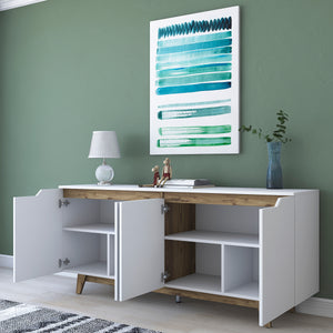 Κονσόλα Oiti Με Ράφια Λευκό - Καρυδί 180x45x78.6 εκ. Μελαμίνης