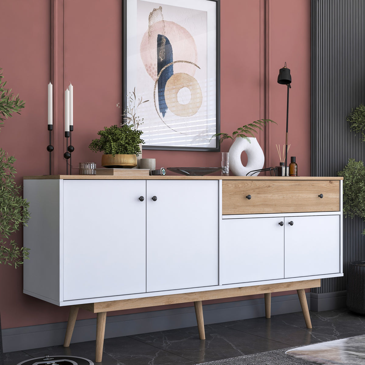 Κονσόλα Zarakas Καρυδί - Λευκό 180x45x87.6 εκ. Μελαμίνης - Pakobazaar