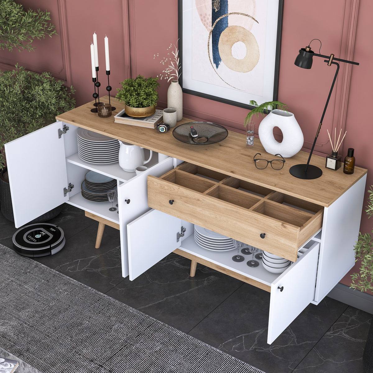 Κονσόλα Zarakas Καρυδί - Λευκό 180x45x87.6 εκ. Μελαμίνης - Pakobazaar