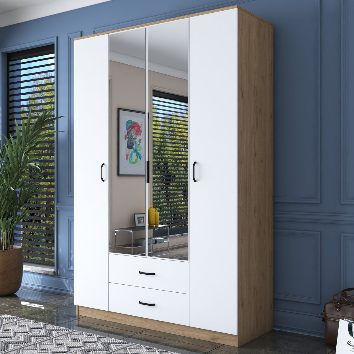 Ντουλάπα Yialos Καρυδί - Λευκό 210x51.5x210 εκ. Μελαμίνης - Pakobazaar