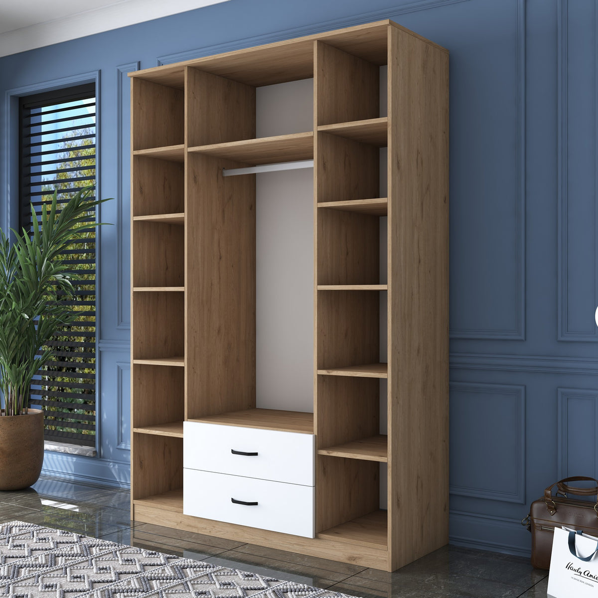 Ντουλάπα Yialos Καρυδί - Λευκό 210x51.5x210 εκ. Μελαμίνης - Pakobazaar