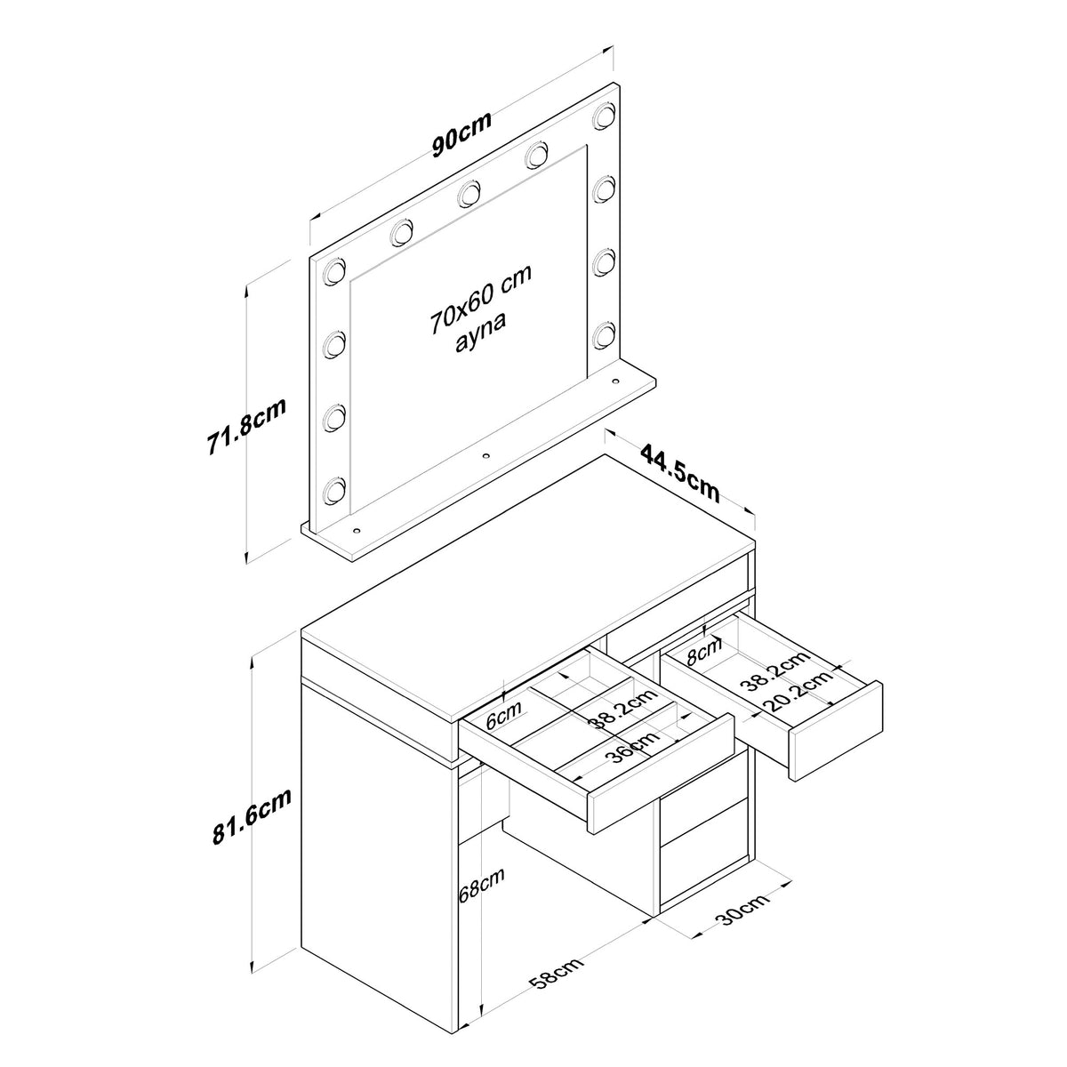 Τουαλέτα Fyteies Λευκό 90x44.5x153.4 εκ. Μελαμίνης