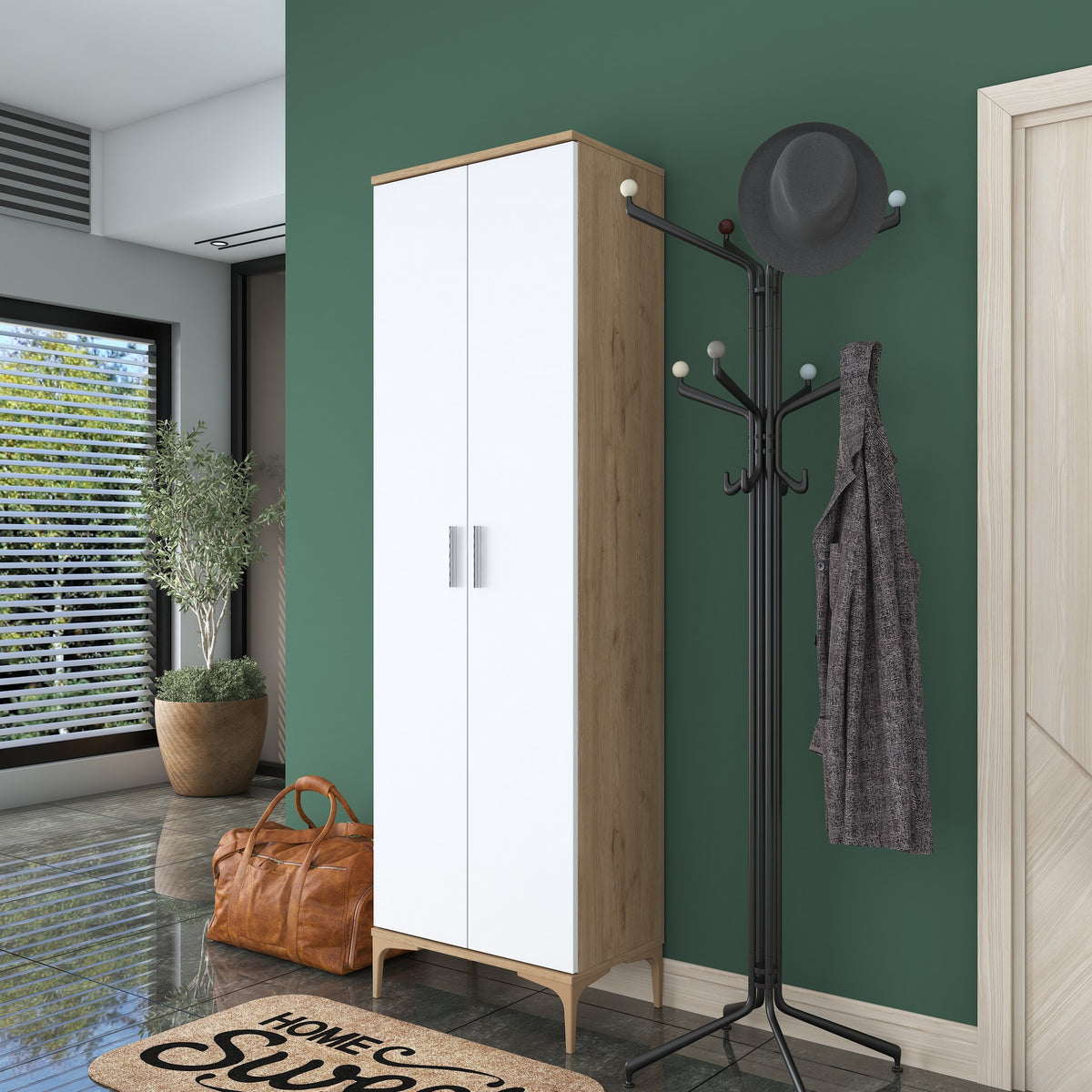 Έπιπλο Εισόδου Kalyvia Καρυδί - Λευκό 60x37.5x198.6 εκ. Μελαμίνης