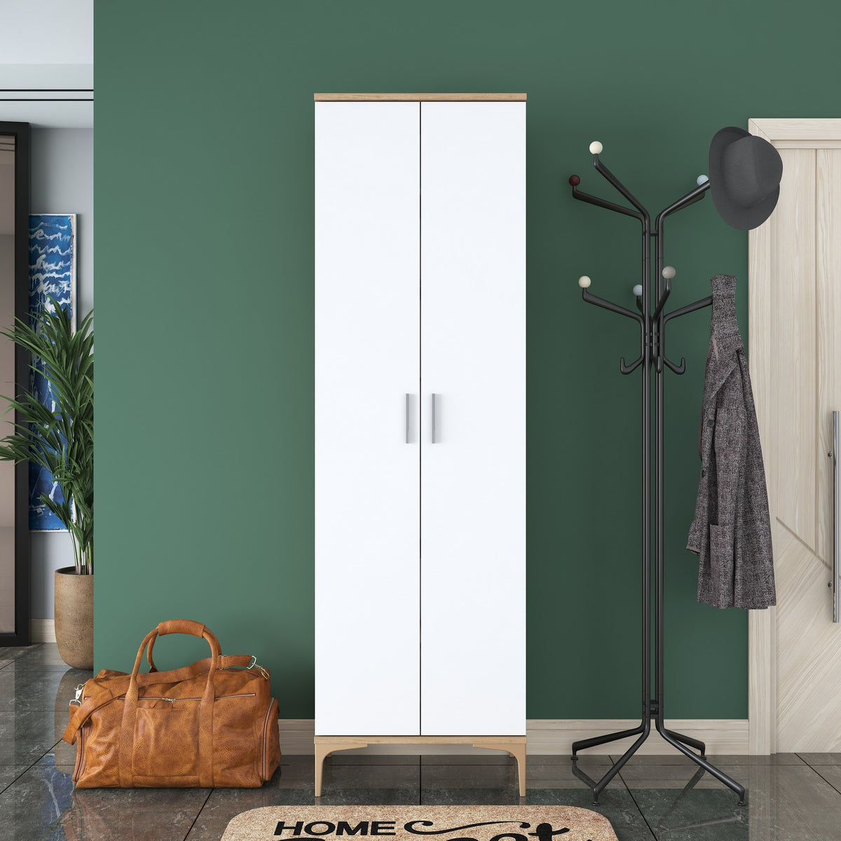 Έπιπλο Εισόδου Kalyvia Καρυδί - Λευκό 60x37.5x198.6 εκ. Μελαμίνης