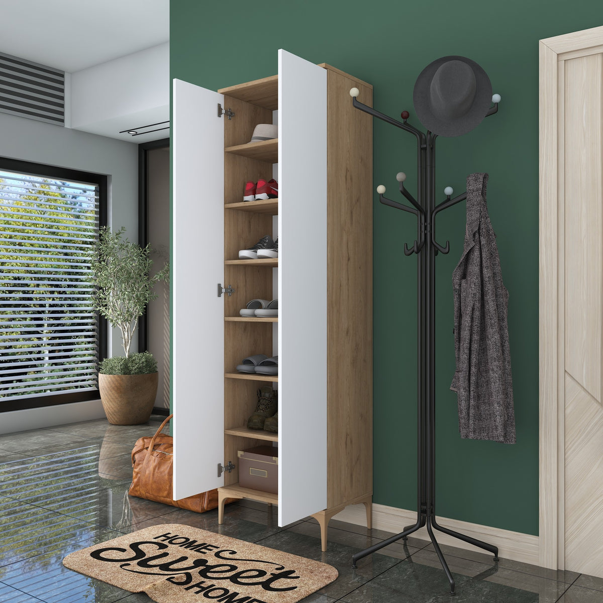 Έπιπλο Εισόδου Kalyvia Καρυδί - Λευκό 60x37.5x198.6 εκ. Μελαμίνης