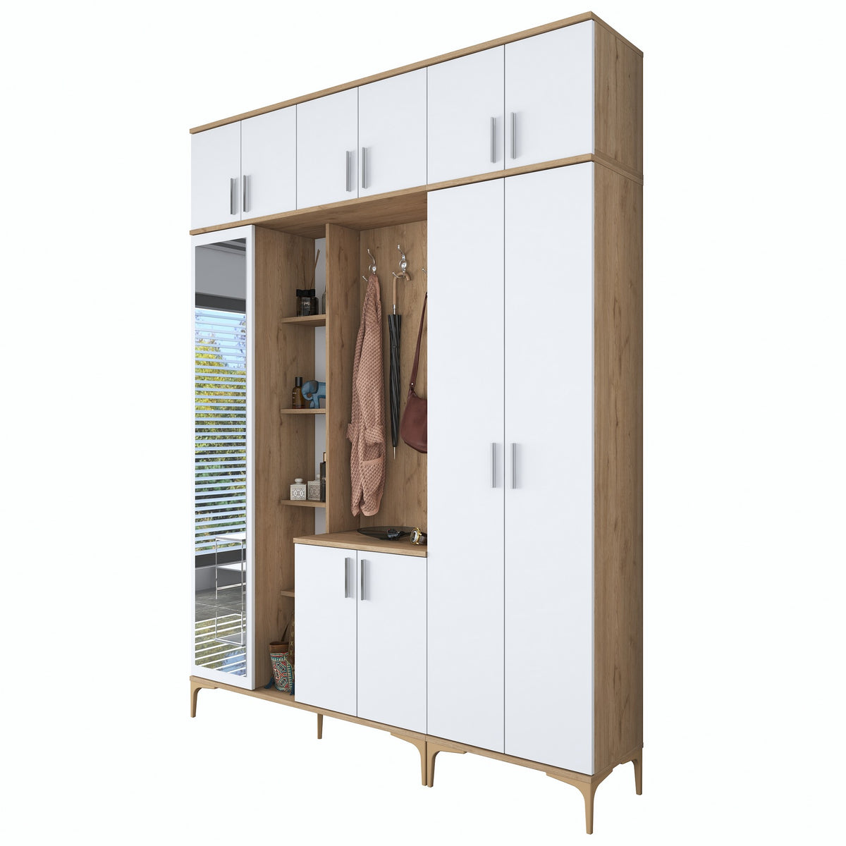 Έπιπλο Εισόδου Kamena Καρυδί - Λευκό 180x37.5x240 εκ. Μελαμίνης