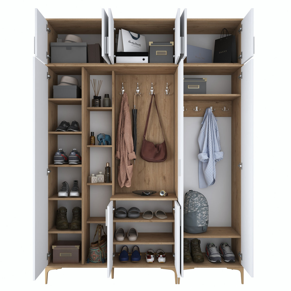 Έπιπλο Εισόδου Kamena Καρυδί - Λευκό 180x37.5x240 εκ. Μελαμίνης