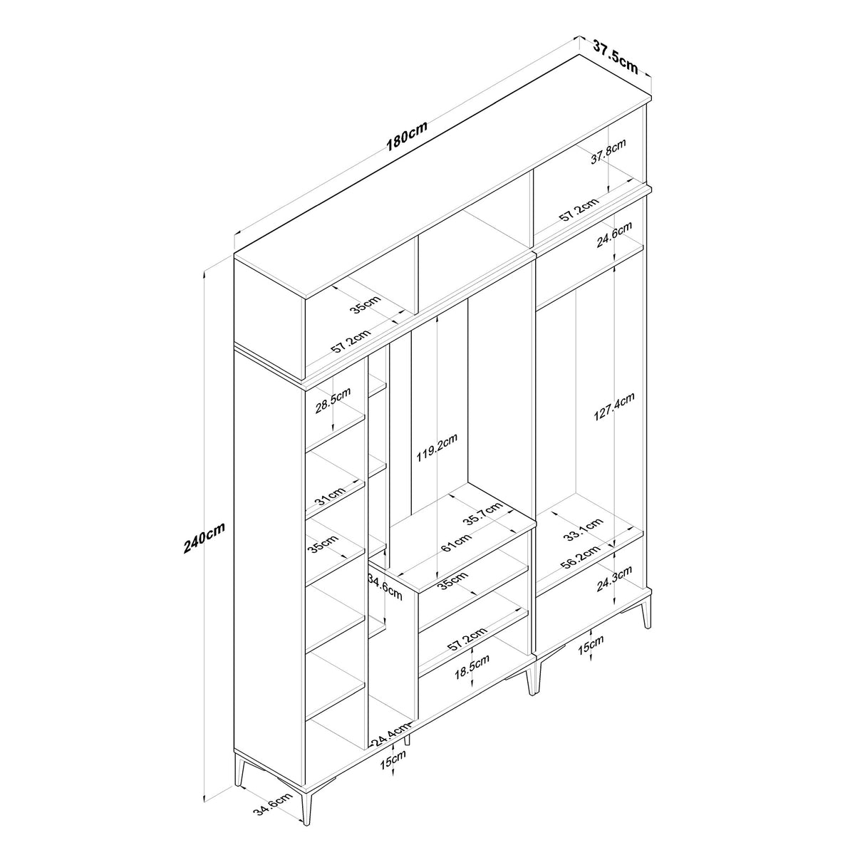Έπιπλο Εισόδου Kamena Καρυδί - Λευκό 180x37.5x240 εκ. Μελαμίνης