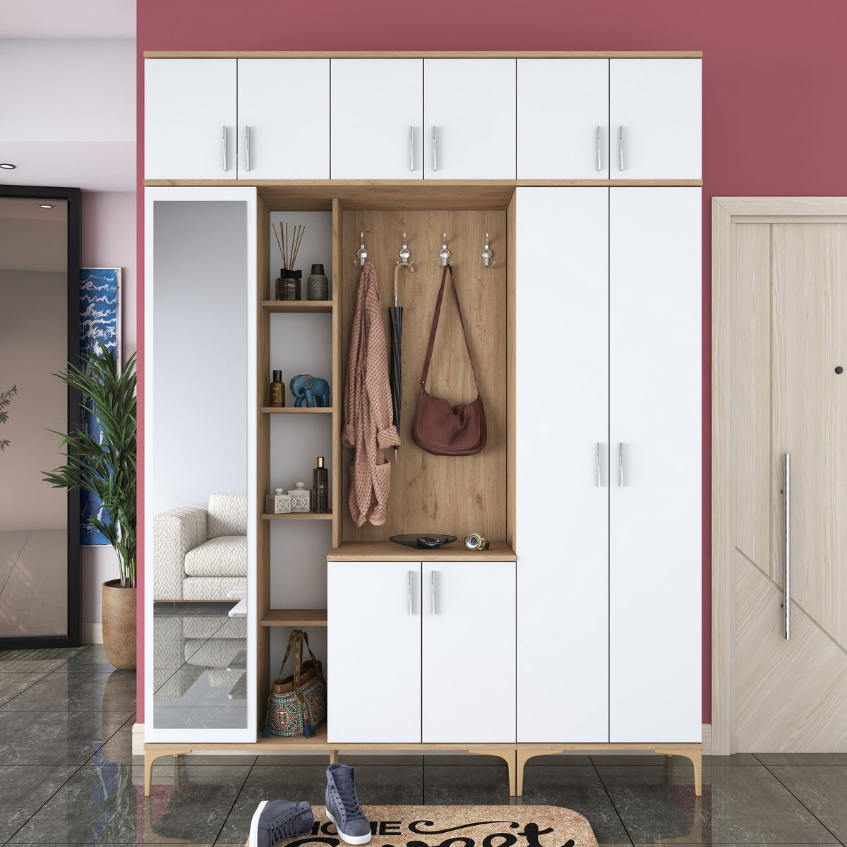 Έπιπλο Εισόδου Kamena Καρυδί - Λευκό 180x37.5x240 εκ. Μελαμίνης