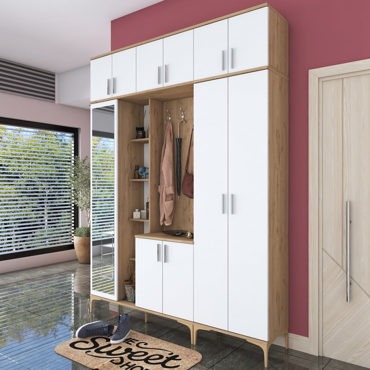 Έπιπλο Εισόδου Kamena Καρυδί - Λευκό 180x37.5x240 εκ. Μελαμίνης