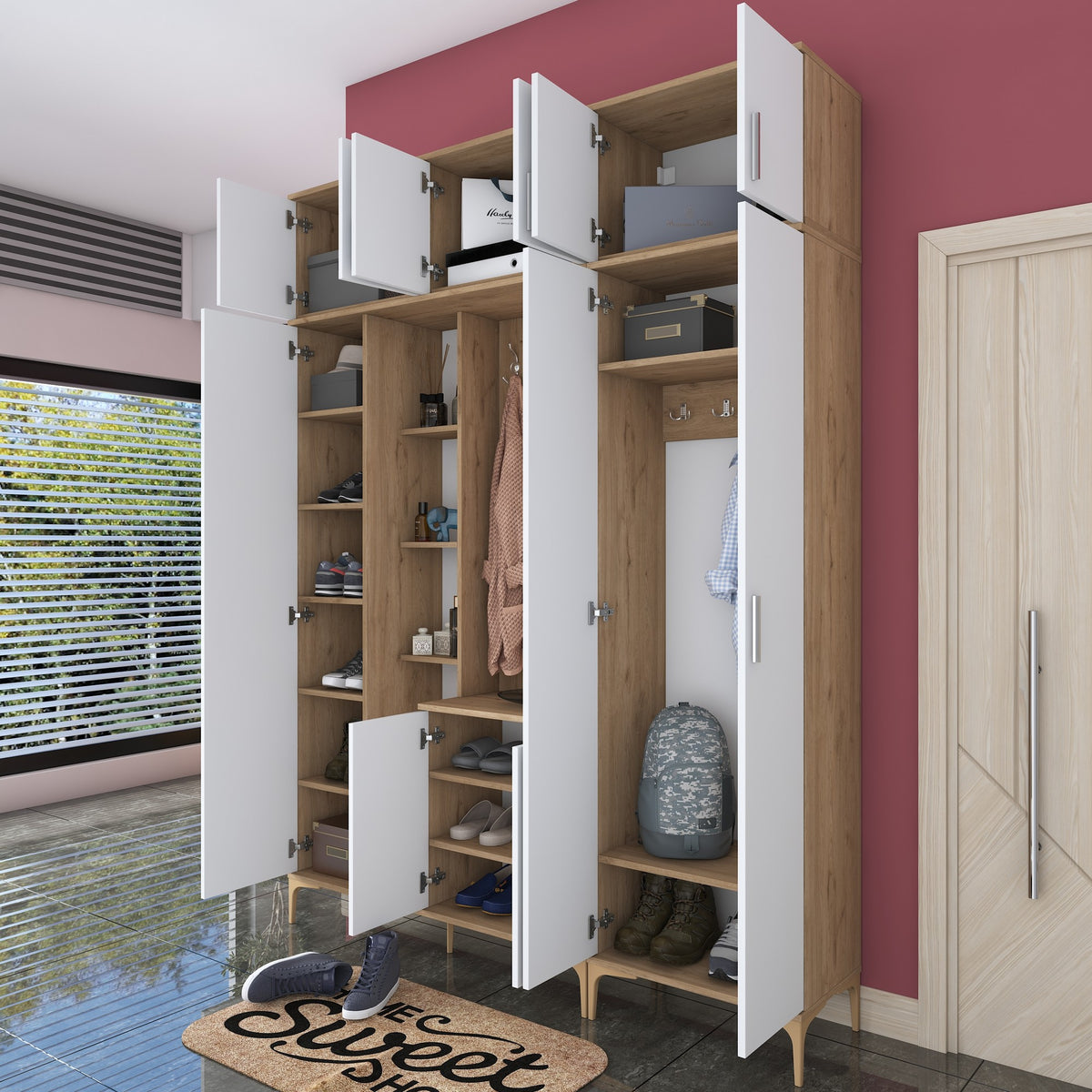 Έπιπλο Εισόδου Kamena Καρυδί - Λευκό 180x37.5x240 εκ. Μελαμίνης