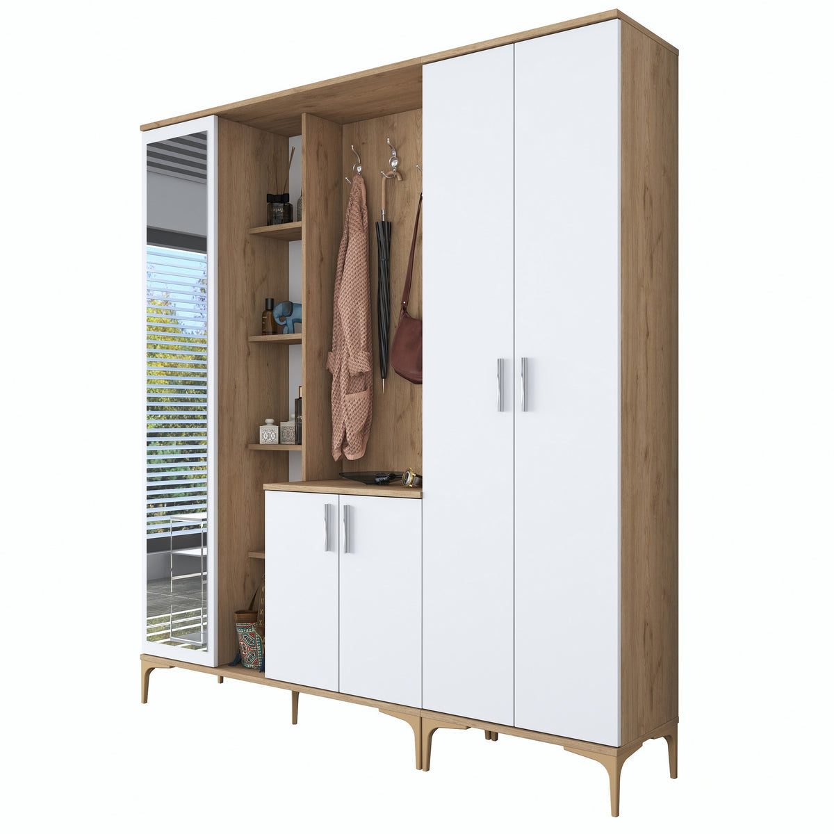 Έπιπλο Εισόδου Kandanos Καρυδί - Λευκό 180x37.5x198.6 εκ. Μελαμίνης