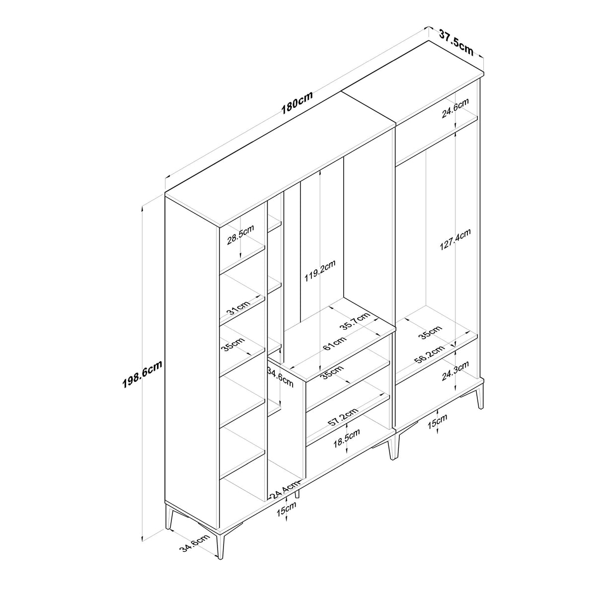 Έπιπλο Εισόδου Kandanos Καρυδί - Λευκό 180x37.5x198.6 εκ. Μελαμίνης