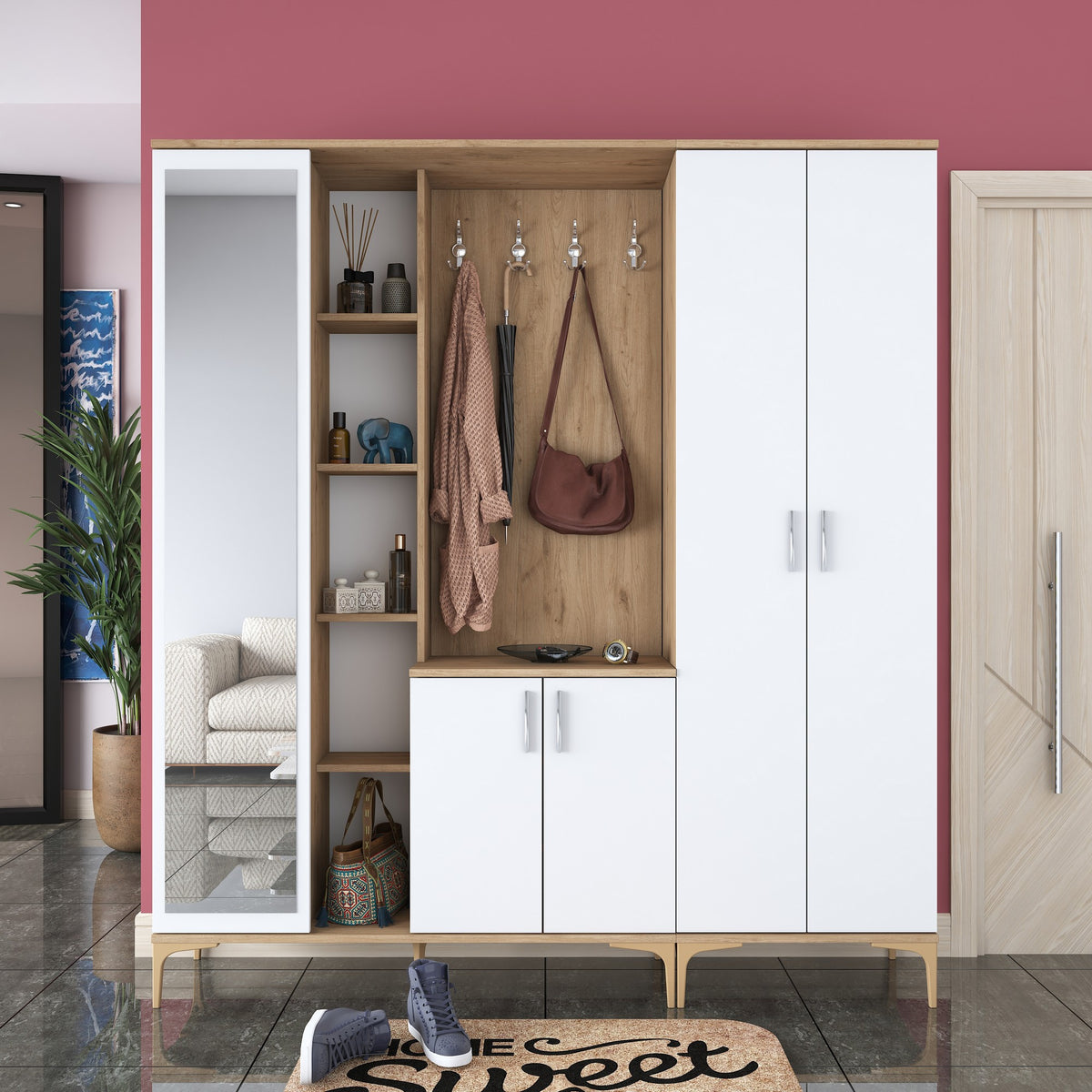 Έπιπλο Εισόδου Kandanos Καρυδί - Λευκό 180x37.5x198.6 εκ. Μελαμίνης