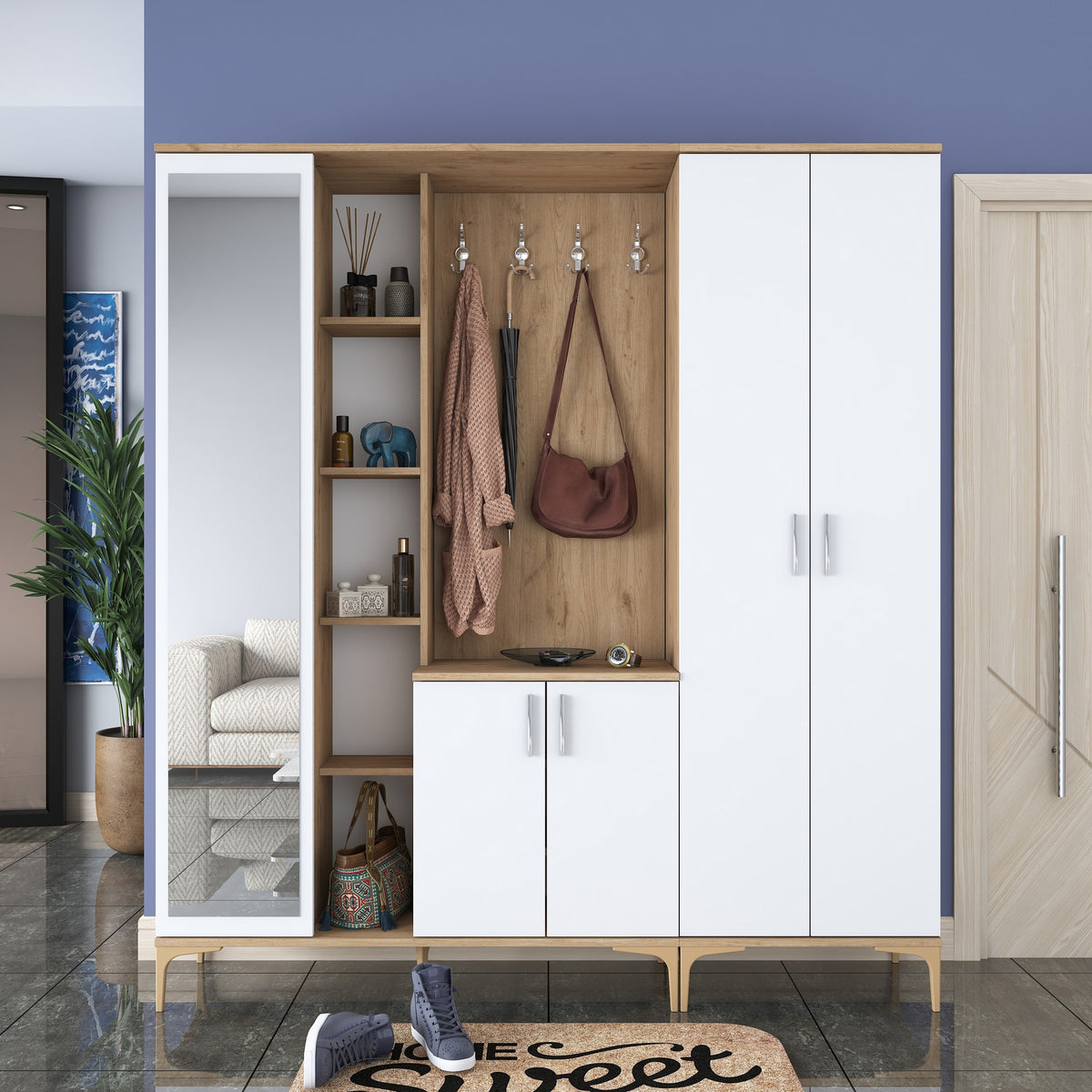 Έπιπλο Εισόδου Karavostasi Καρυδί - Λευκό 180x37.5x198.6 εκ. Μελαμίνης