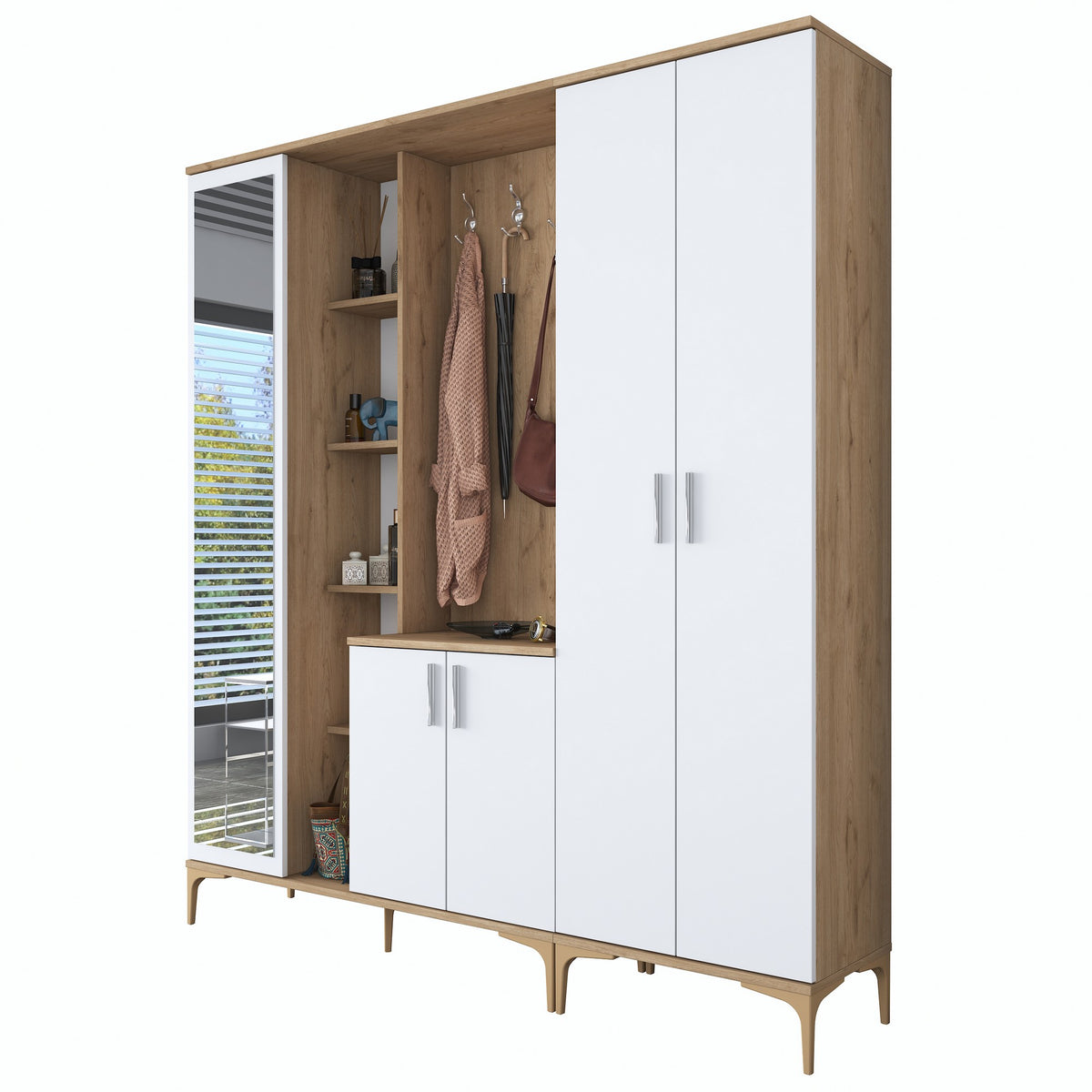 Έπιπλο Εισόδου Karavostasi Καρυδί - Λευκό 180x37.5x198.6 εκ. Μελαμίνης