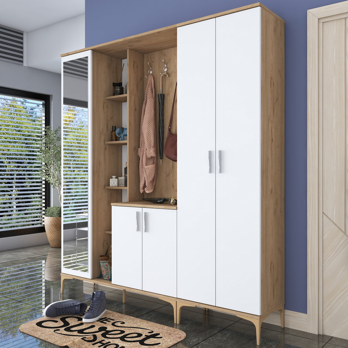 Έπιπλο Εισόδου Karavostasi Καρυδί - Λευκό 180x37.5x198.6 εκ. Μελαμίνης