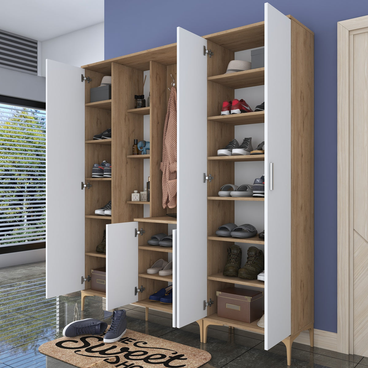 Έπιπλο Εισόδου Karavostasi Καρυδί - Λευκό 180x37.5x198.6 εκ. Μελαμίνης