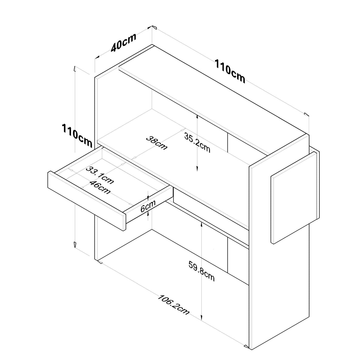 Γραφείο Υποδοχής Prasonisi Λευκό - Ανθρακί 110x40x110 εκ. Μελαμίνης