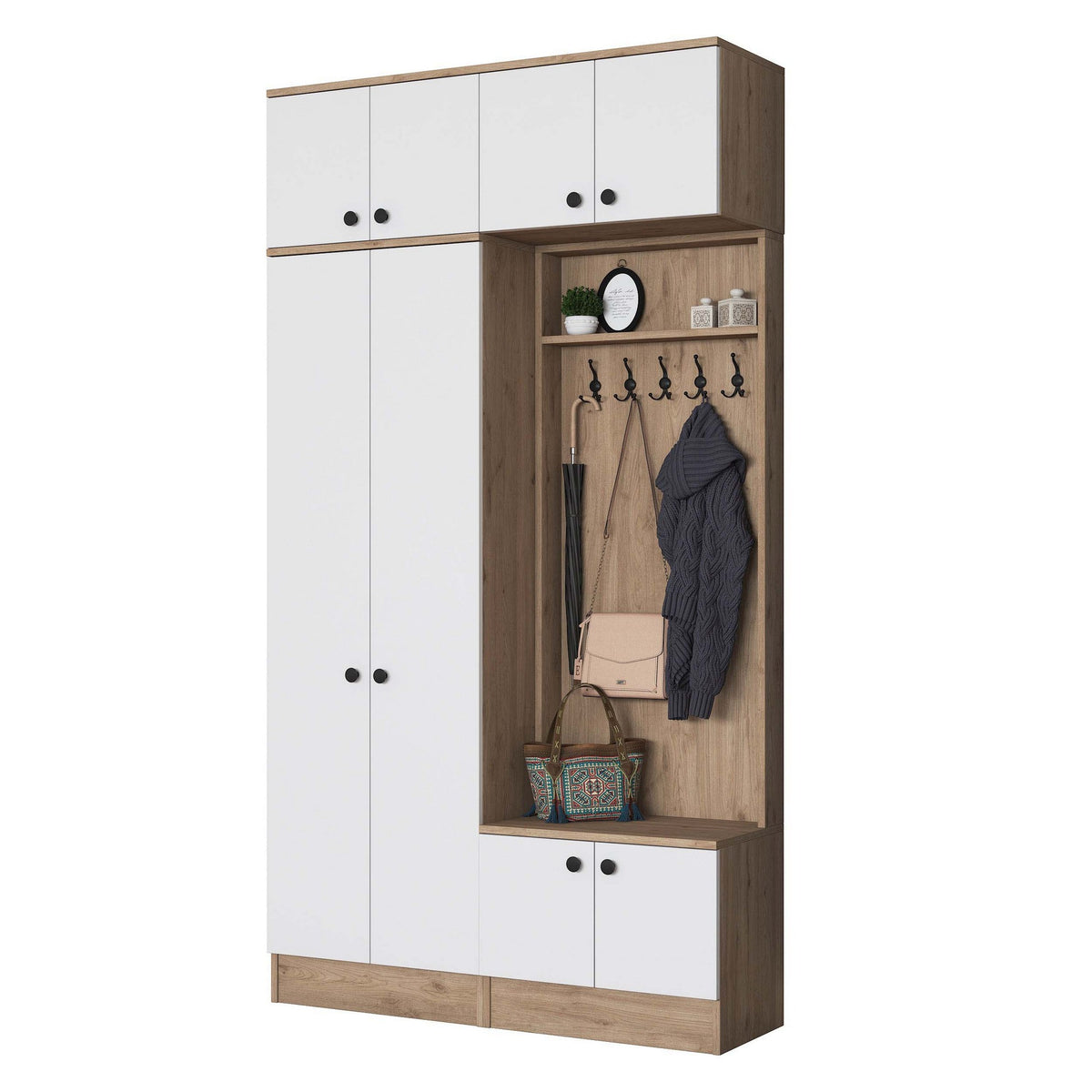Έπιπλο Εισόδου Pineios Καρυδί - Λευκό 119.6x37.5x226.4 εκ. Μελαμίνης