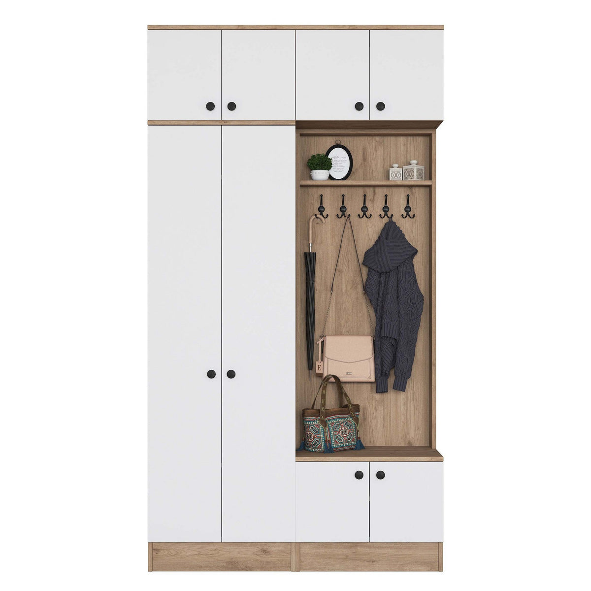 Έπιπλο Εισόδου Pineios Καρυδί - Λευκό 119.6x37.5x226.4 εκ. Μελαμίνης