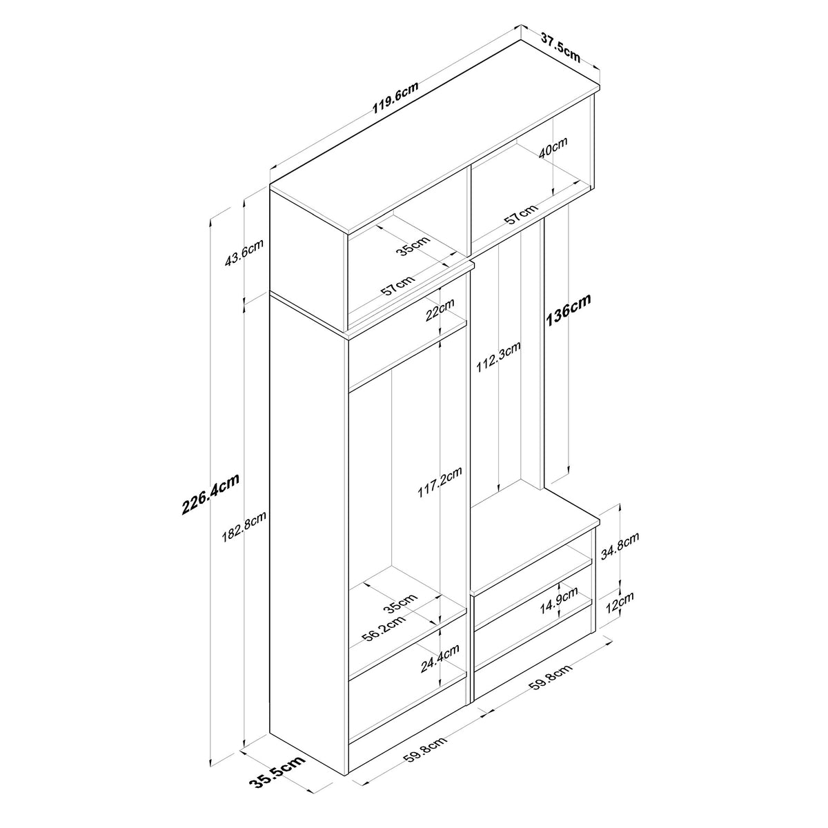 Έπιπλο Εισόδου Pineios Λευκό 119.6x37.5x226.4 εκ. Μελαμίνης