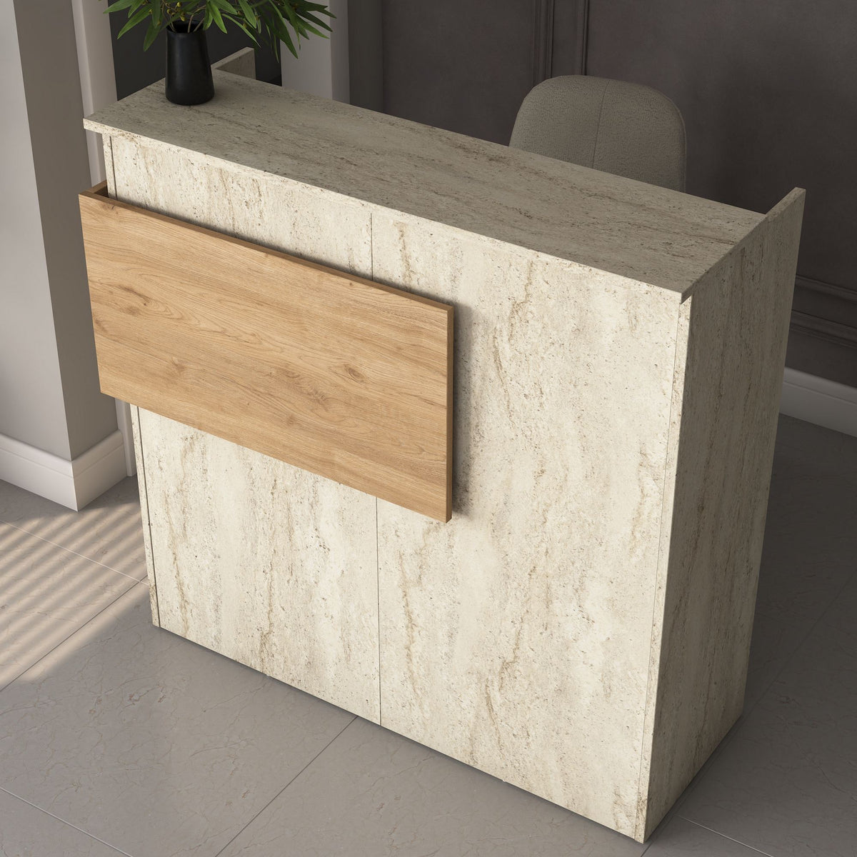 Γραφείο Υποδοχής Margarites Με LED Travertine - Καρυδί 110x40x110 εκ. Μελαμίνης