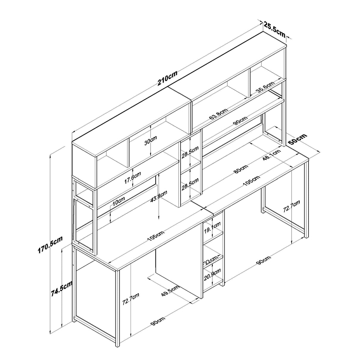 Γραφείο Lavrio Λευκό 210x50x170.5 εκ. Μελαμίνης