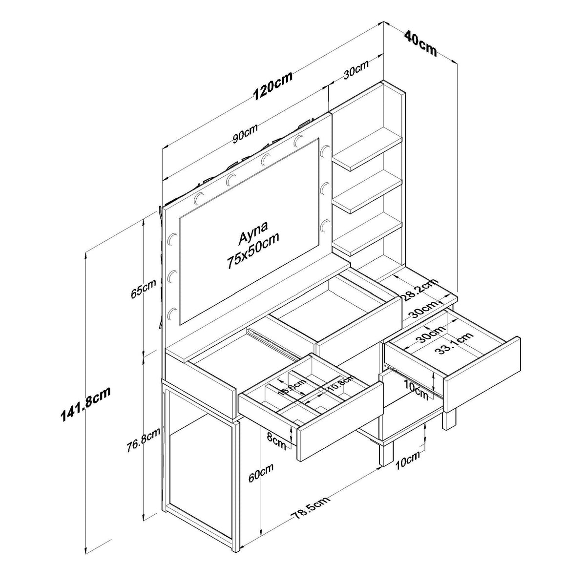 Τουαλέτα Kastanea Λευκό 120x40x141.8 εκ. Μελαμίνης - Pakobazaar
