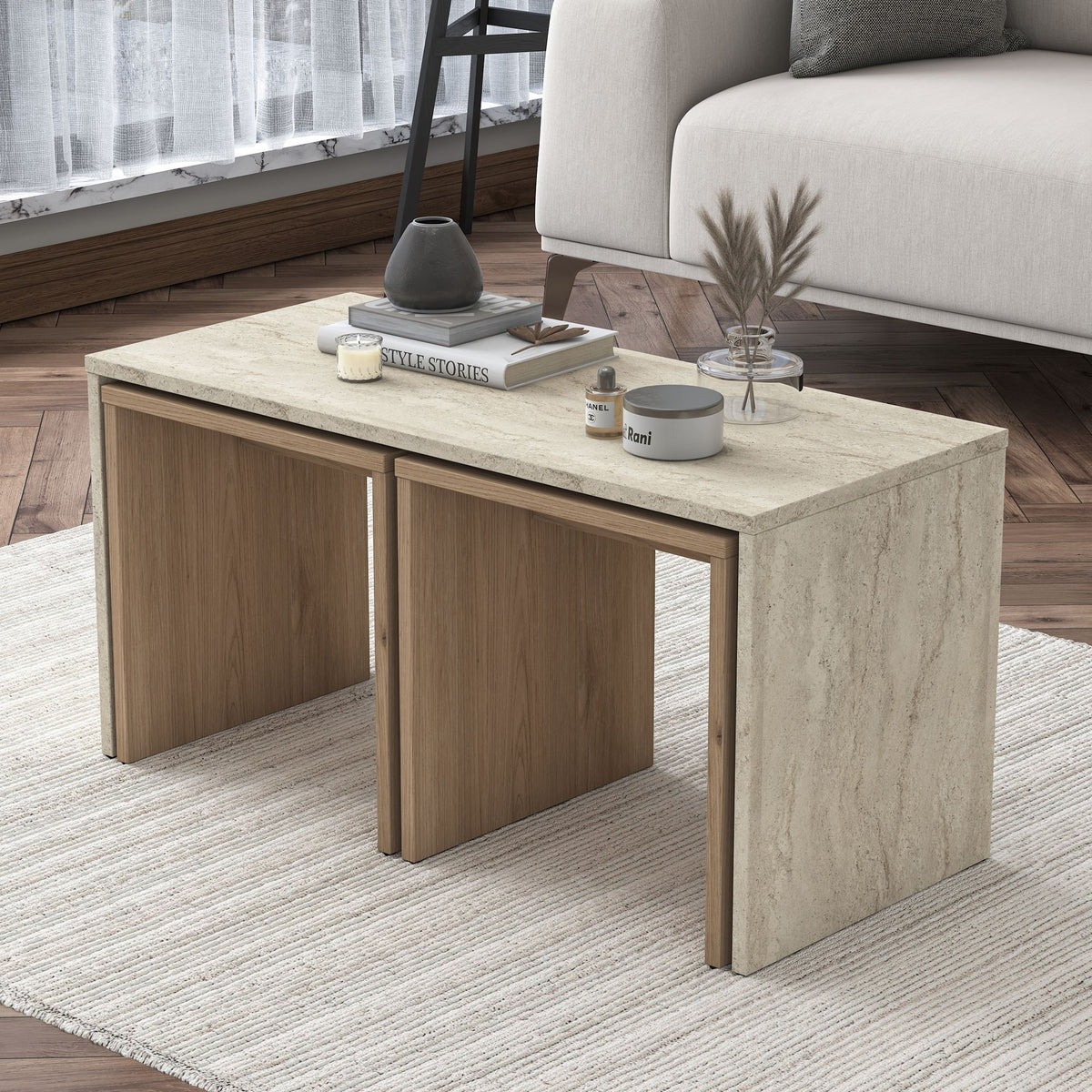 Τραπεζάκια Σαλονιού Σετ 2τμχ Karavostasis Travertine 90x40x44.8 εκ. Μελαμίνης