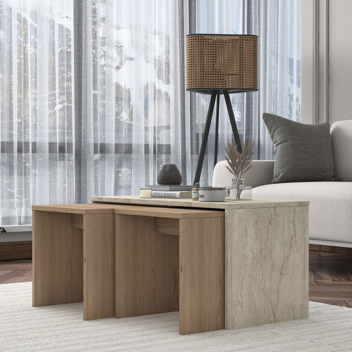 Τραπεζάκια Σαλονιού Σετ 2τμχ Karavostasis Travertine 90x40x44.8 εκ. Μελαμίνης