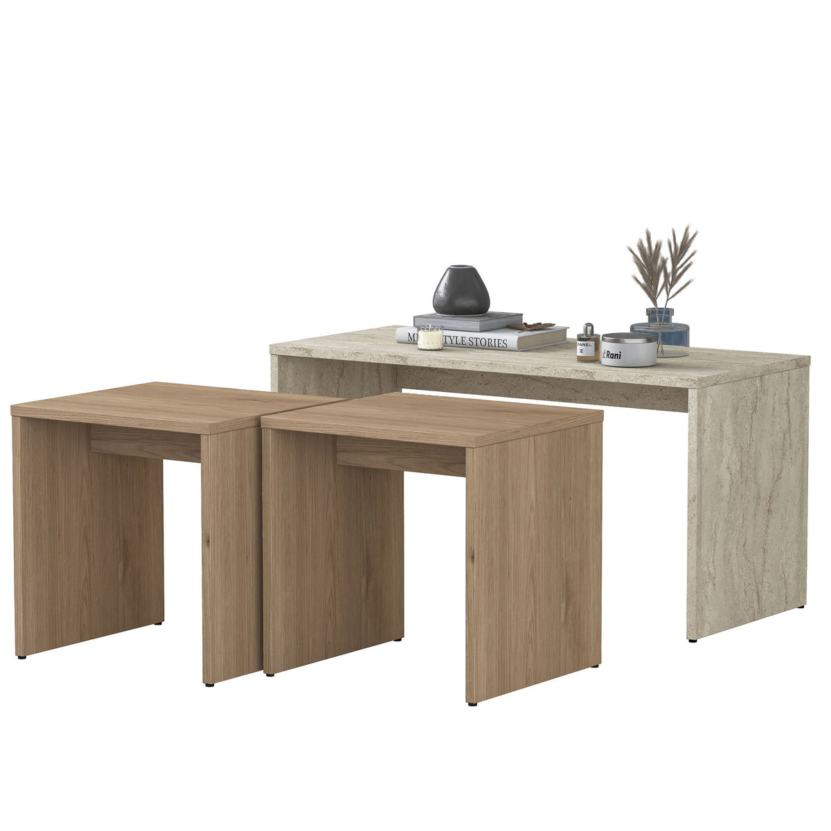 Τραπεζάκια Σαλονιού Σετ 2τμχ Karavostasis Travertine 90x40x44.8 εκ. Μελαμίνης