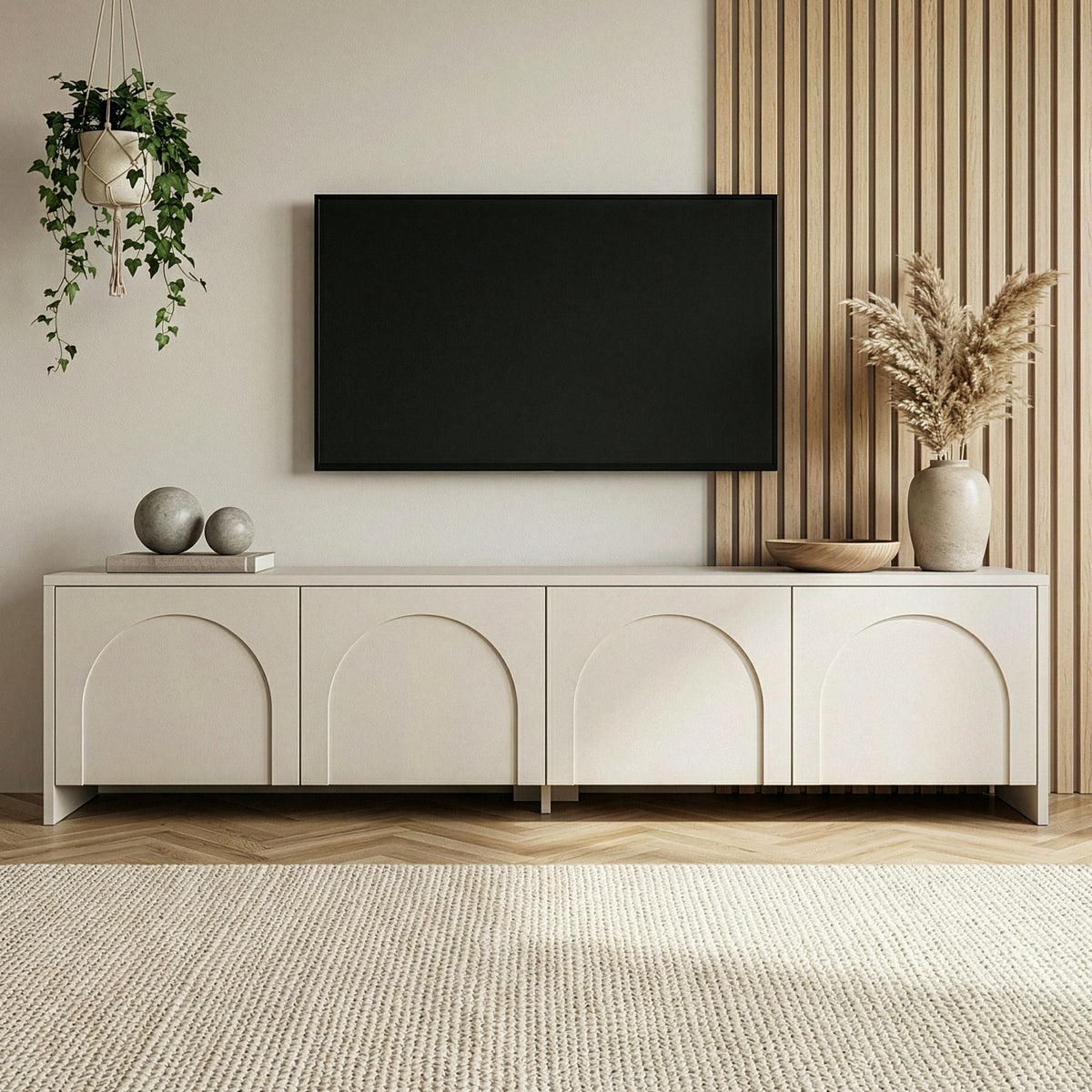 Έπιπλο Τηλεόρασης Sounio Κρεμ 180x32x45 εκ. Μελαμίνης - Pakobazaar