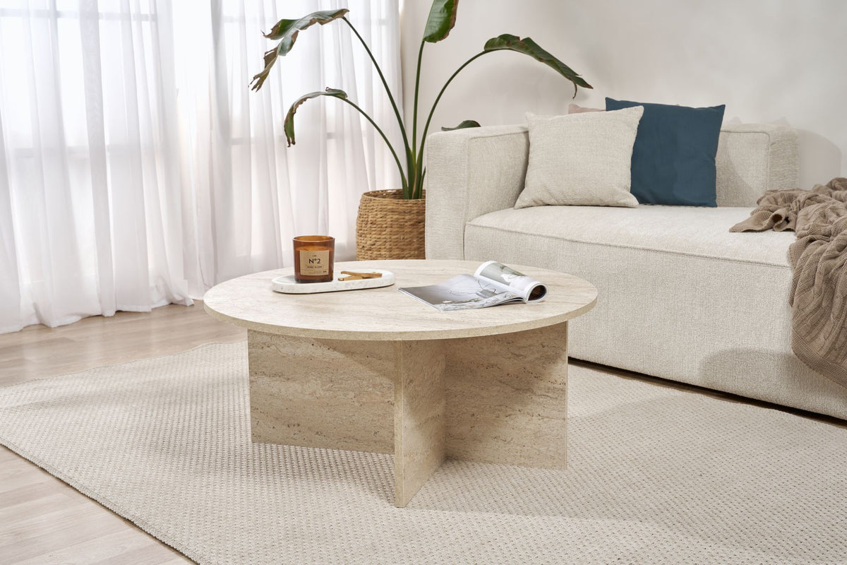 Τραπεζάκι Σαλονιού Selini Travertine 90x90x40 εκ. Μελαμίνης