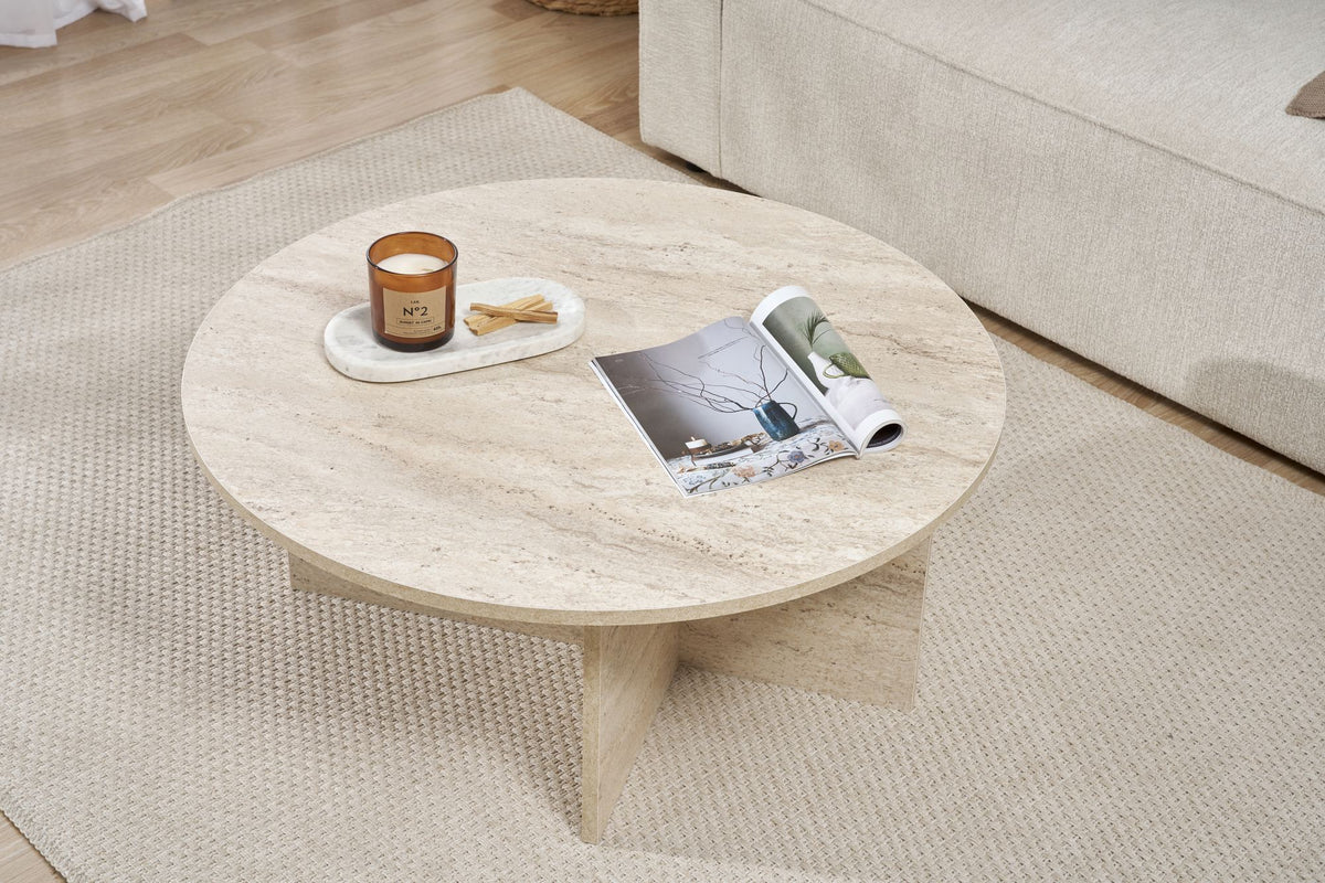 Τραπεζάκι Σαλονιού Selini Travertine 90x90x40 εκ. Μελαμίνης