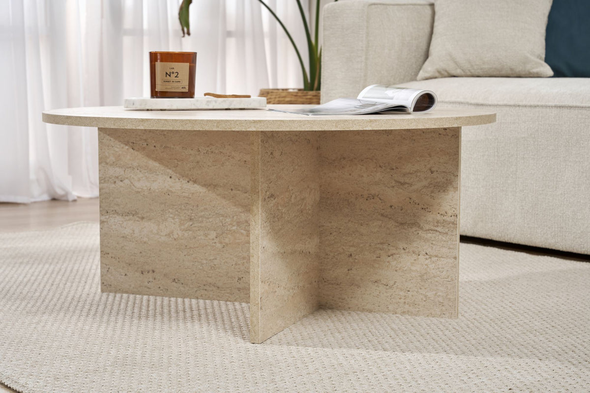 Τραπεζάκι Σαλονιού Selini Travertine 90x90x40 εκ. Μελαμίνης