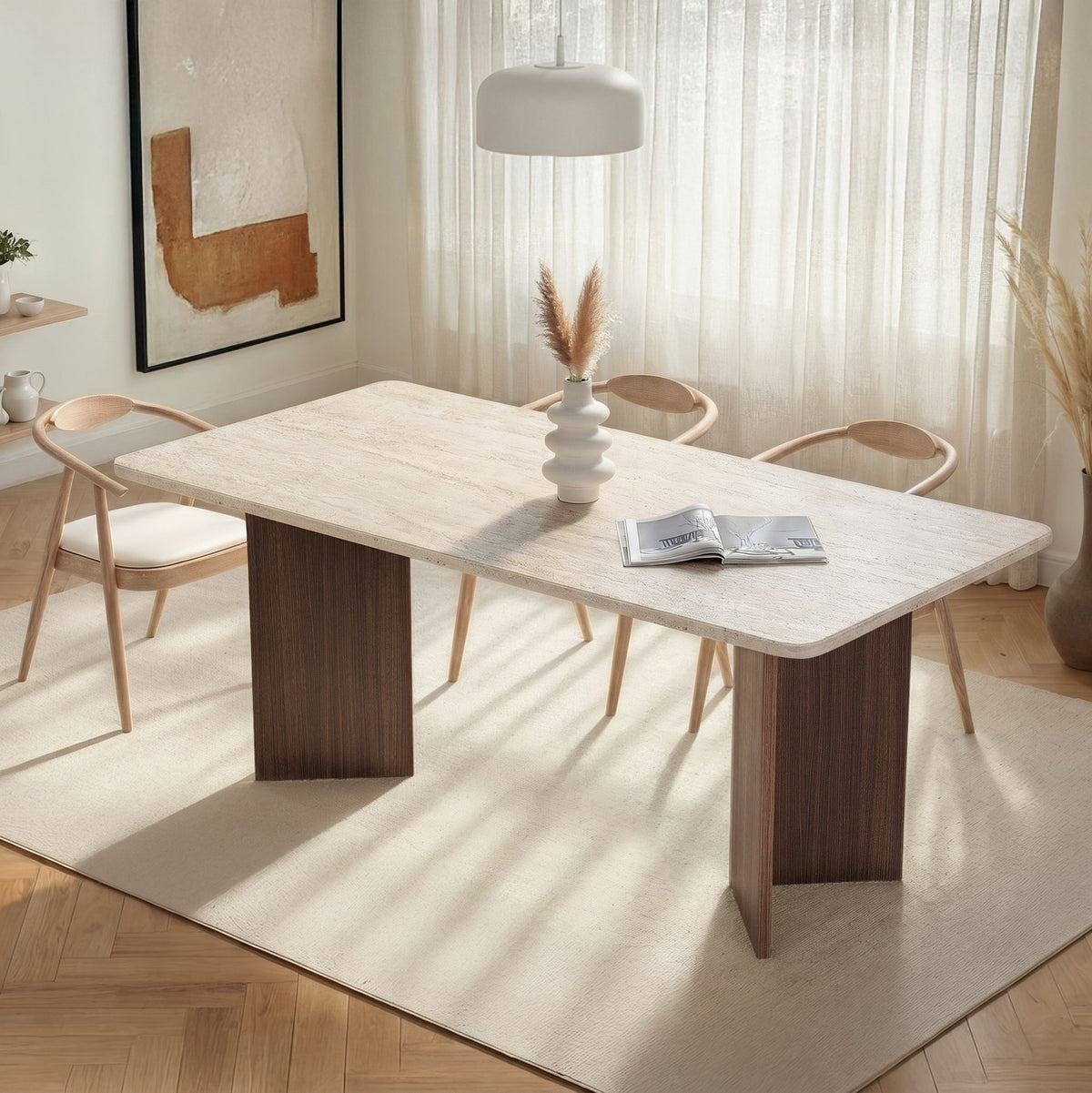 Τραπέζι Τραπεζαρίας Chalki Travertine - Καρυδί Milano 180x90x75 εκ. Μελαμίνης