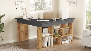 Γραφείο Krini Ατλαντικό Πεύκο - Ανθρακί 129x120x72 εκ. Μελαμίνης