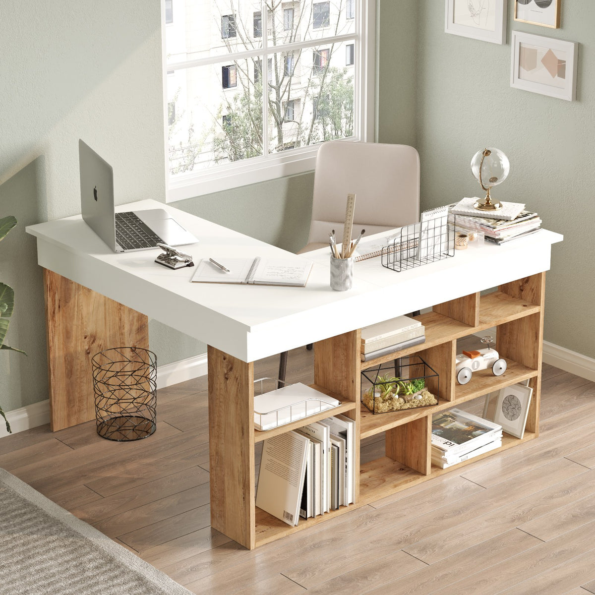 Γραφείο Krini Ατλαντικό Πεύκο - Λευκό 129x120x72 εκ. Μελαμίνης