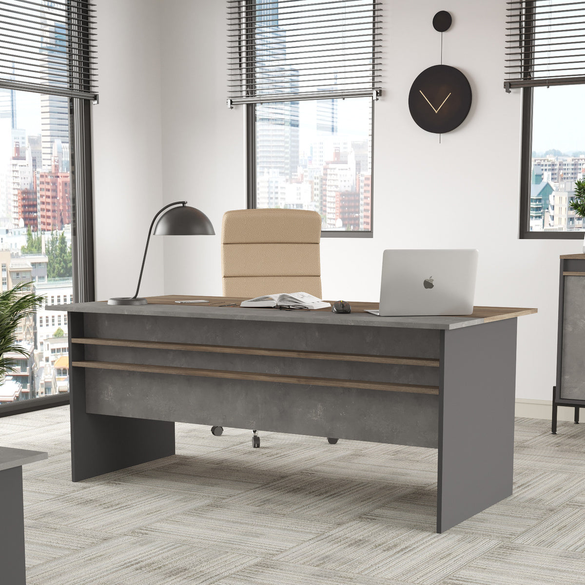 Γραφείο Mytilini Καφέ - Γκρι - Ανθρακί 180x89.5x75 εκ. Μελαμίνης
