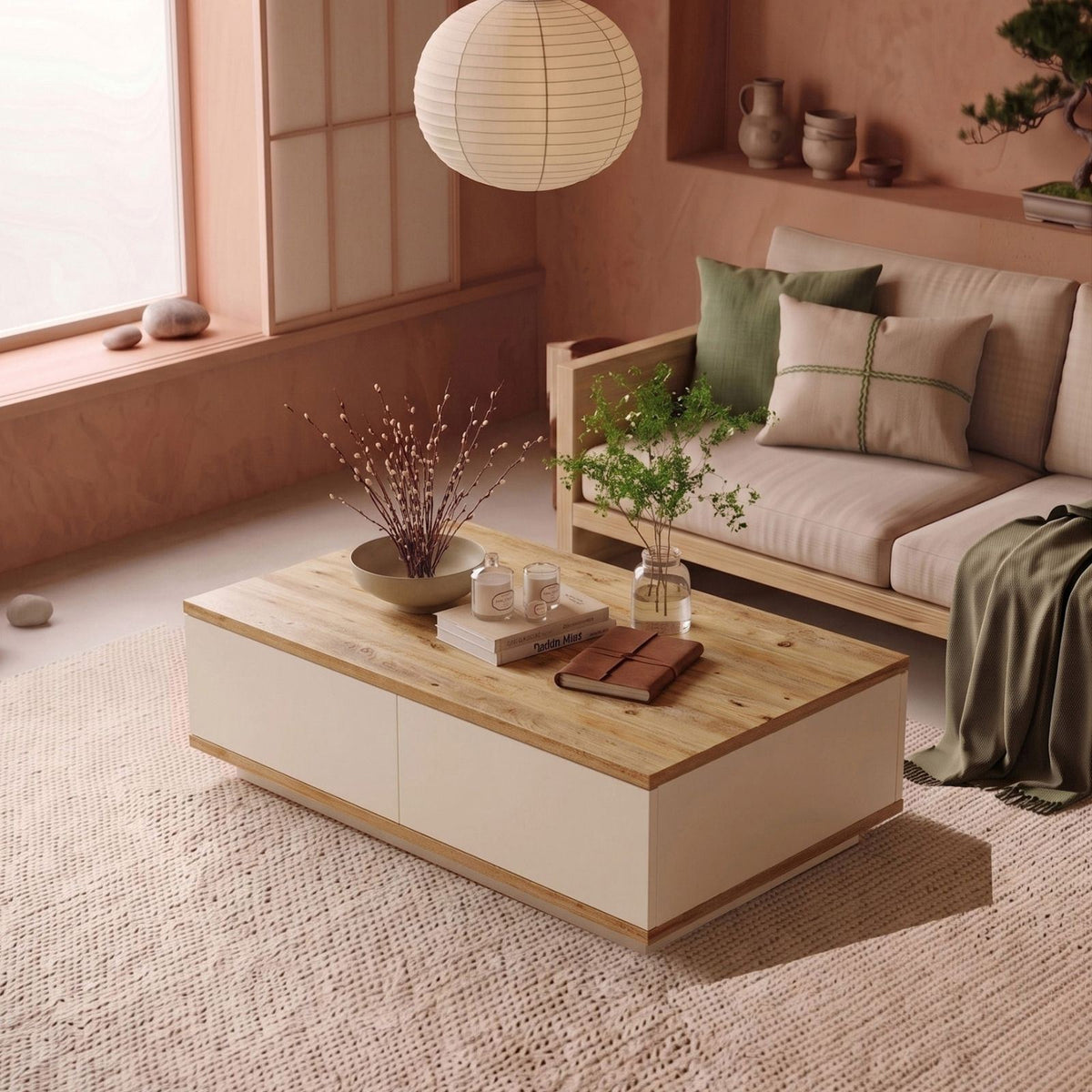 Τραπεζάκι Σαλονιού Pigadia Ατλαντικό Πεύκο - Cashmere 90x60x28.6 εκ. Μελαμίνης