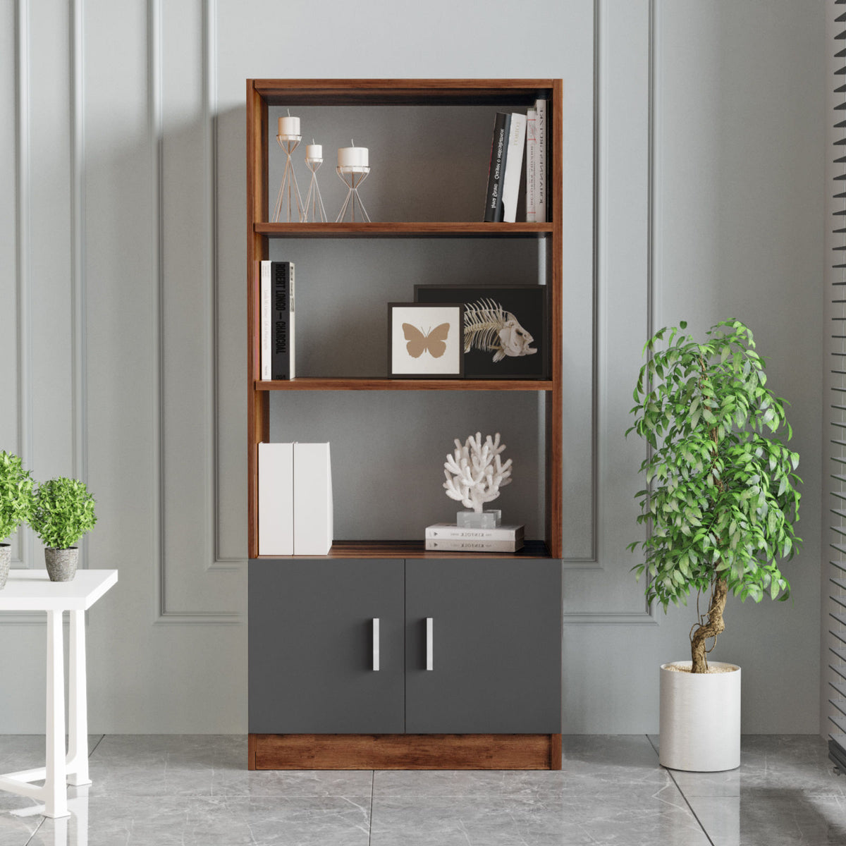 Βιβλιοθήκη Distomo Καρυδί - Ανθρακί 63.6x37.6x140 εκ. Μελαμίνης
