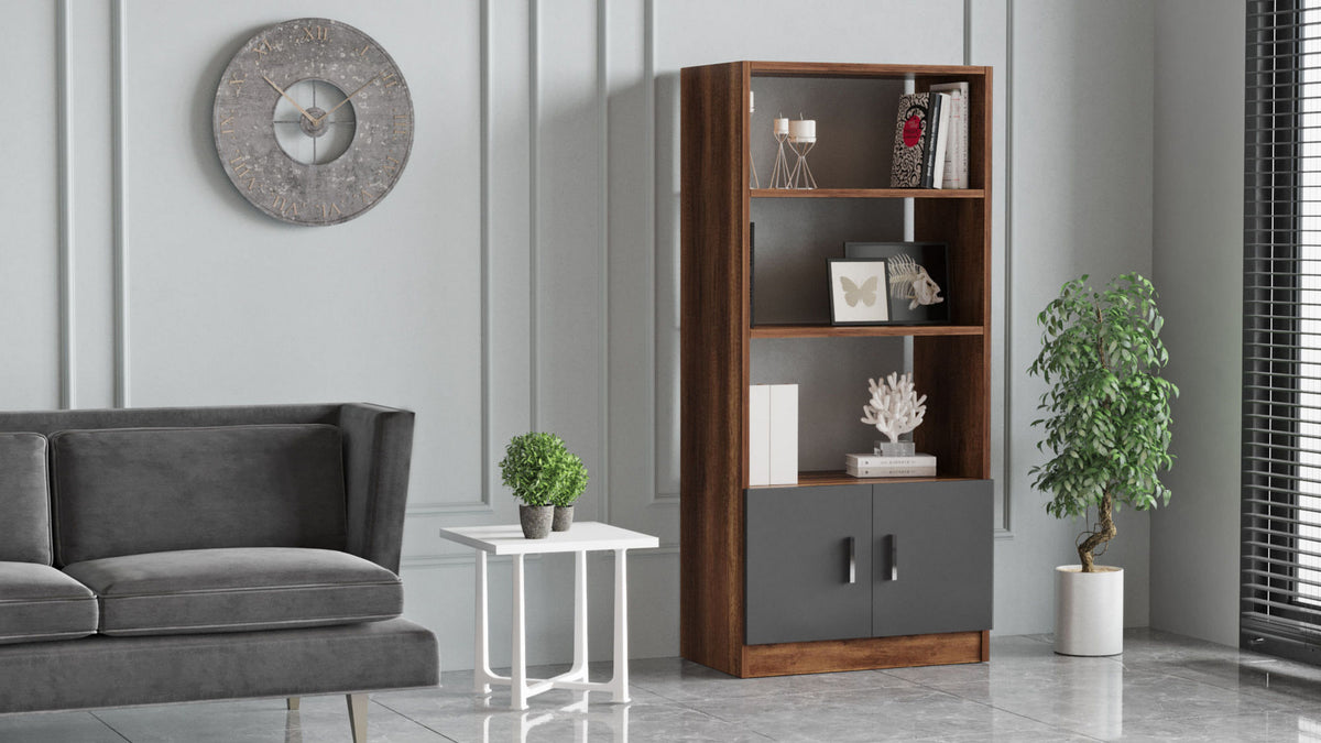 Βιβλιοθήκη Distomo Καρυδί - Ανθρακί 63.6x37.6x140 εκ. Μελαμίνης