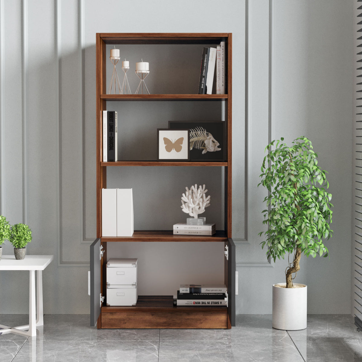 Βιβλιοθήκη Distomo Καρυδί - Ανθρακί 63.6x37.6x140 εκ. Μελαμίνης