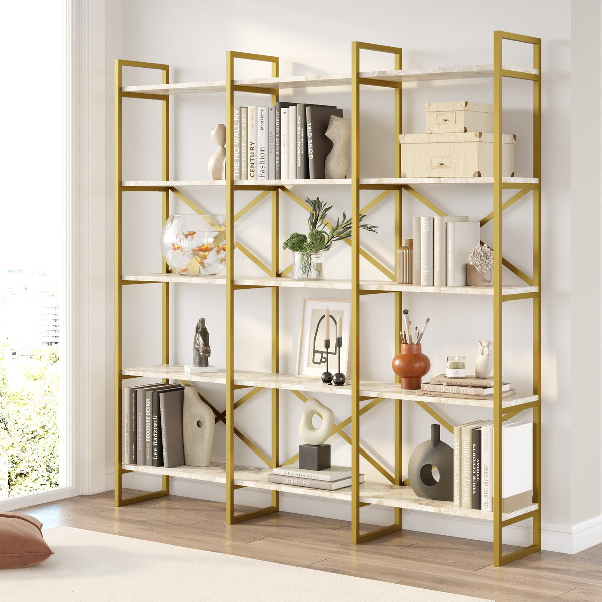 Βιβλιοθήκη Dimitsana Λευκό Μάρμαρο - Χρυσό 170x30x175 εκ. Μελαμίνης