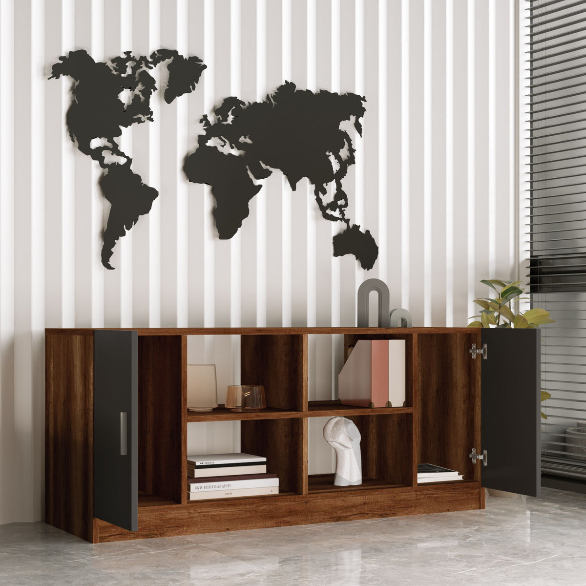 Στήλη Αποθήκευσης Myrthia Καρυδί - Ανθρακί 139.8x46.3x61.8 εκ. Μελαμίνης